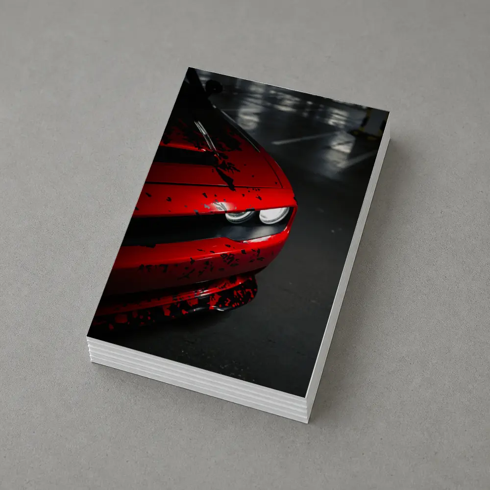 Red Dodge Challenger Front End Dark Garage – Postcards