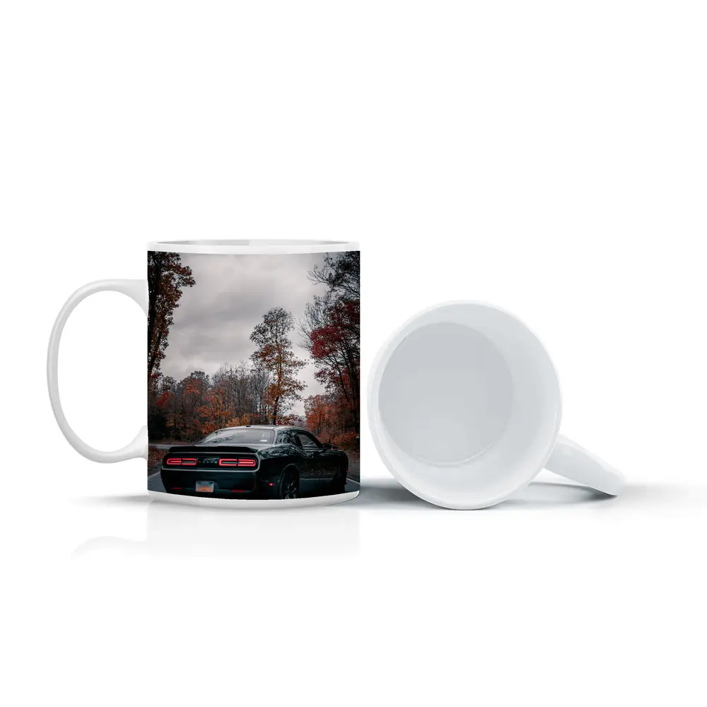 Dodge Challenger Black Muscle Car Autumn Road – Mugs