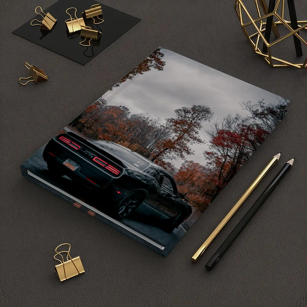 Dodge Challenger Black Muscle Car Autumn Road – Notebooks