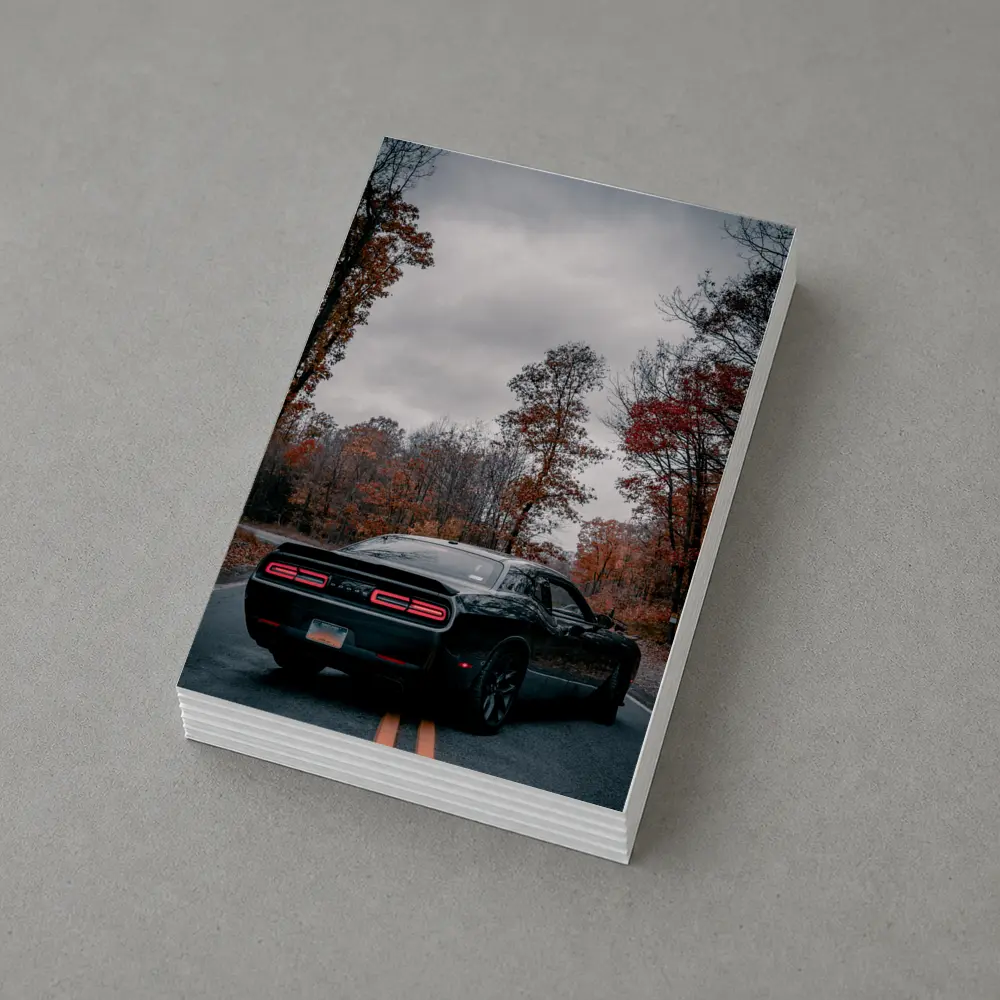Dodge Challenger Black Muscle Car Autumn Road – Postcards