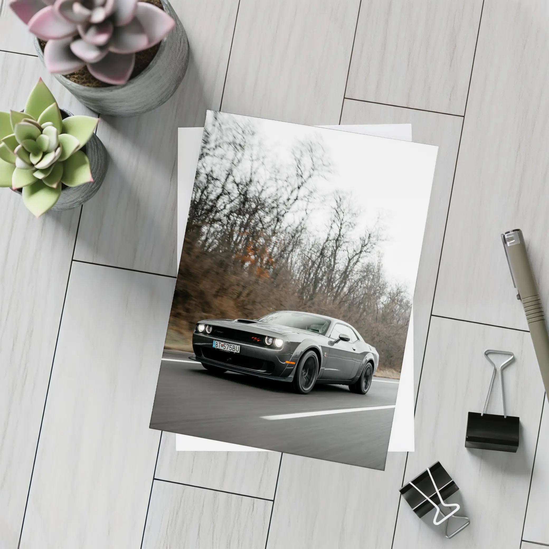 Dodge Challenger Dark Gray Road Drive – Postcards