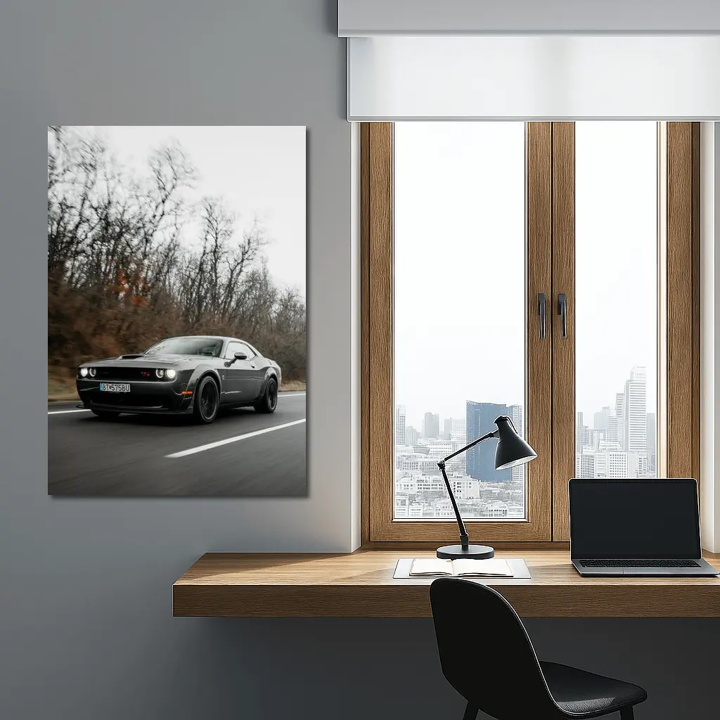 Dodge Challenger Dark Gray Road Drive – Wall Art