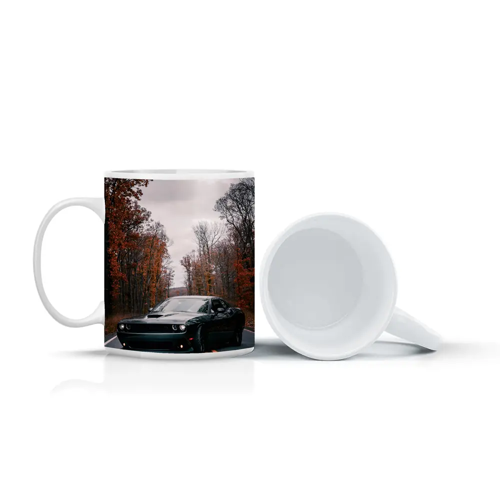 Dodge Challenger Black Muscle Car Autumn Road – Mugs