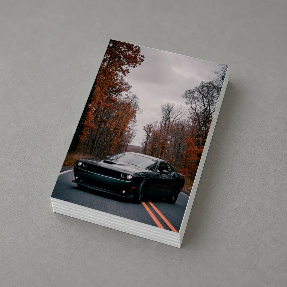 Dodge Challenger Black Muscle Car Autumn Road – Postcards