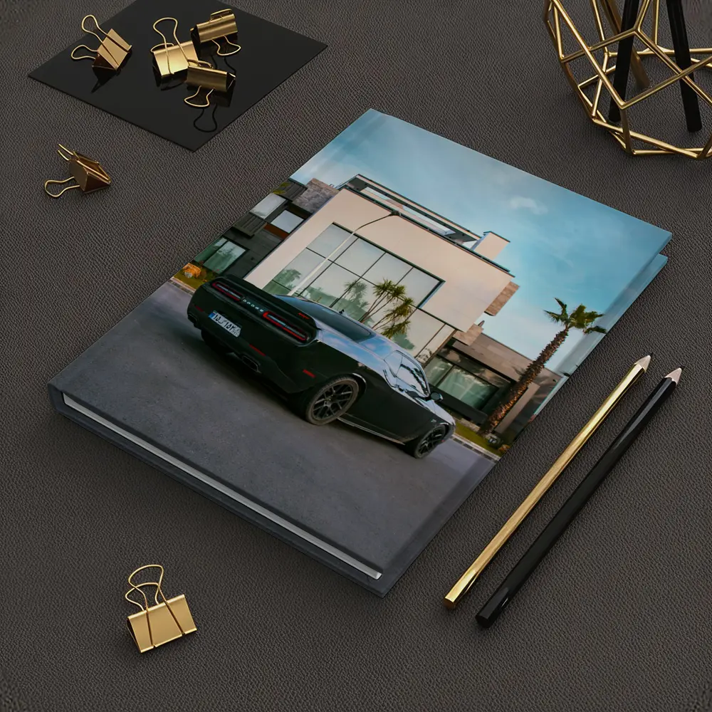 Black Dodge Challenger Parked Outside Modern Villa – Notebooks