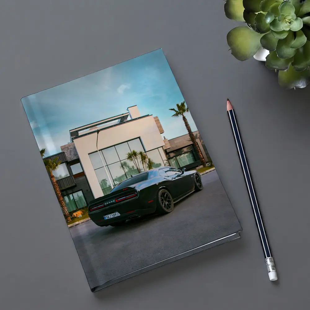 Black Dodge Challenger Parked Outside Modern Villa – Notebooks