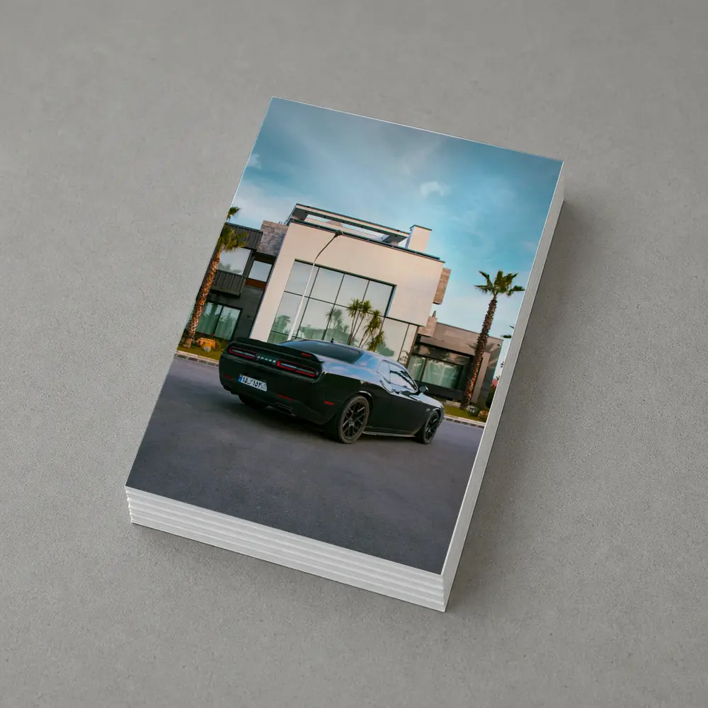 Black Dodge Challenger Parked Outside Modern Villa – Postcards
