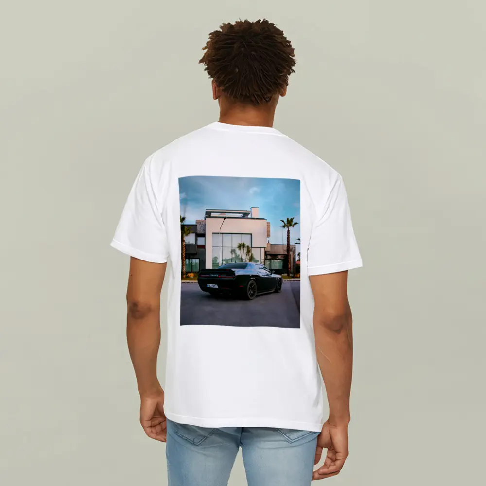 Black Dodge Challenger Parked Outside Modern Villa – T-Shirts
