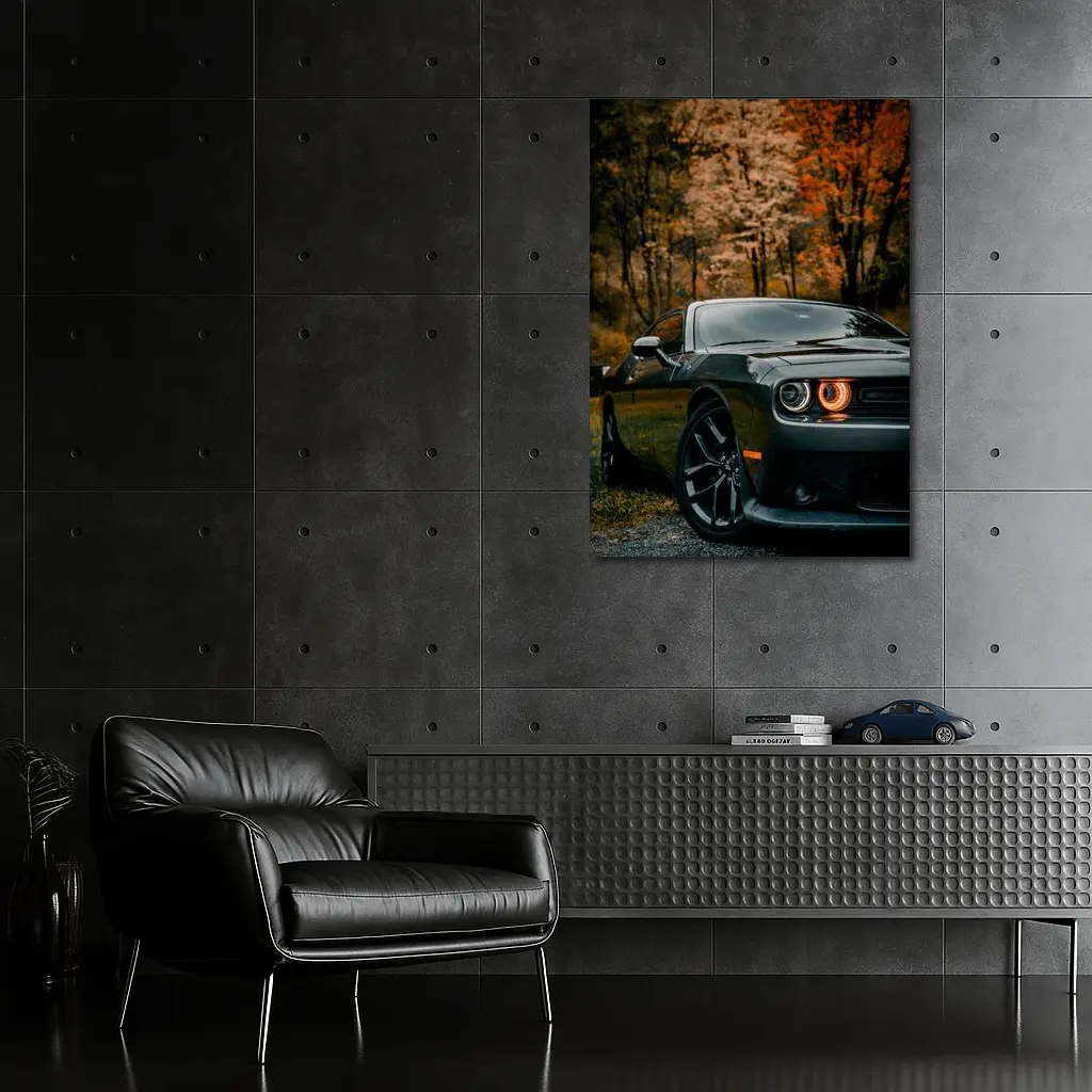 Dodge Challenger Dark Gray Autumn Forest – Wall Art