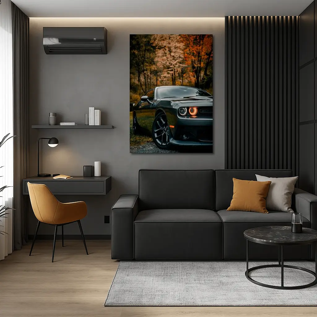 Dodge Challenger Dark Gray Autumn Forest – Wall Art