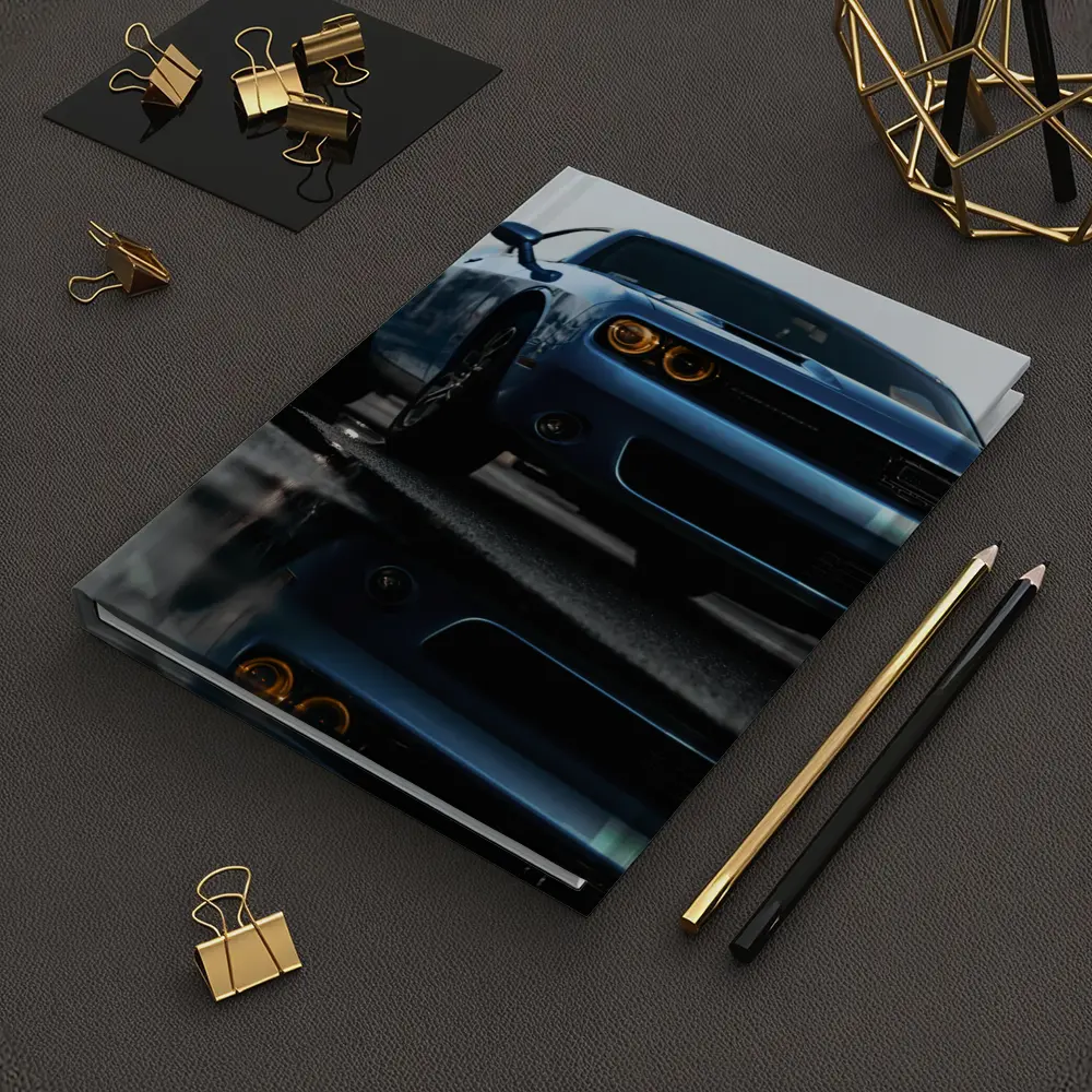 Dodge Challenger Blue Muscle Car Wet Street – Notebooks
