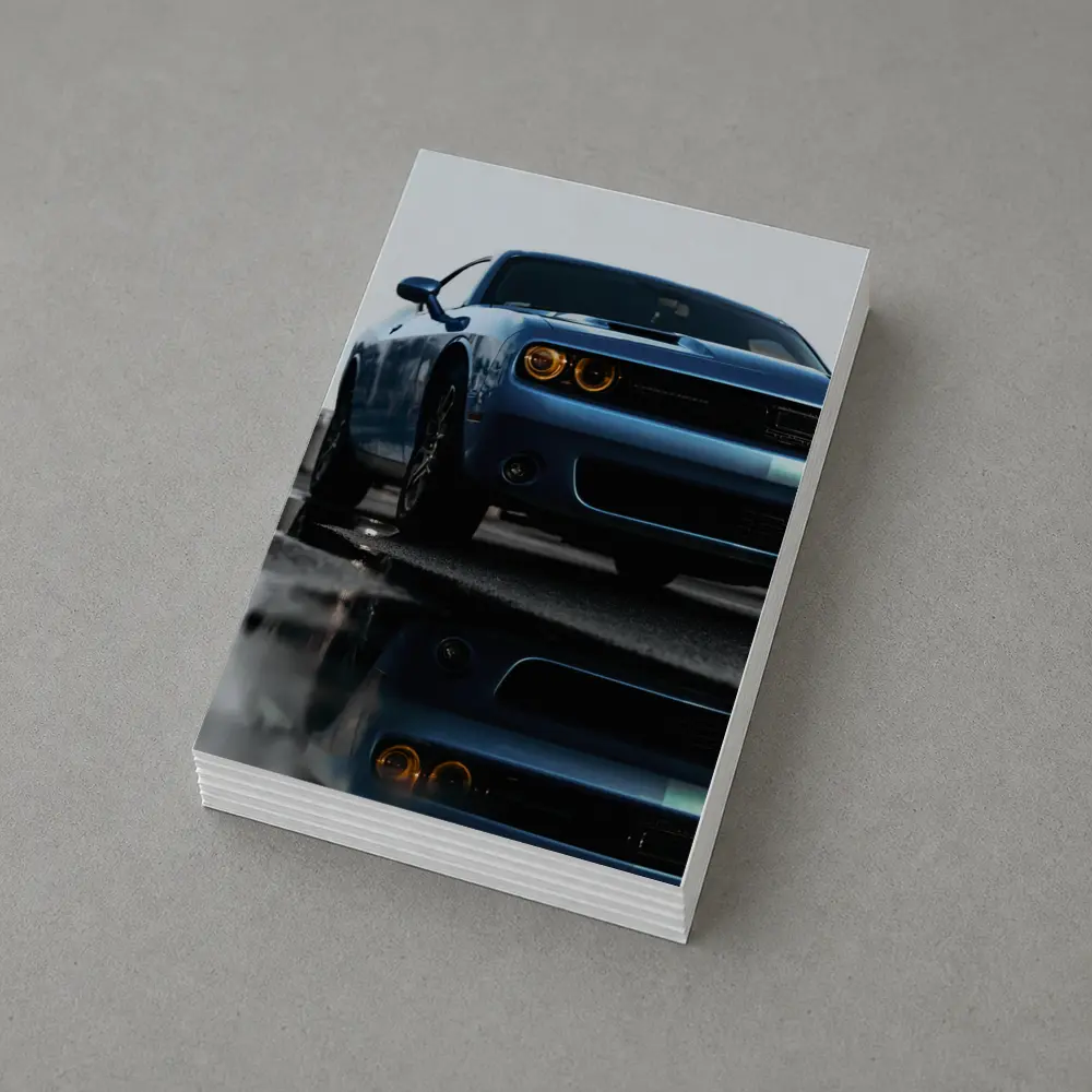 Dodge Challenger Blue Muscle Car Wet Street – Postcards