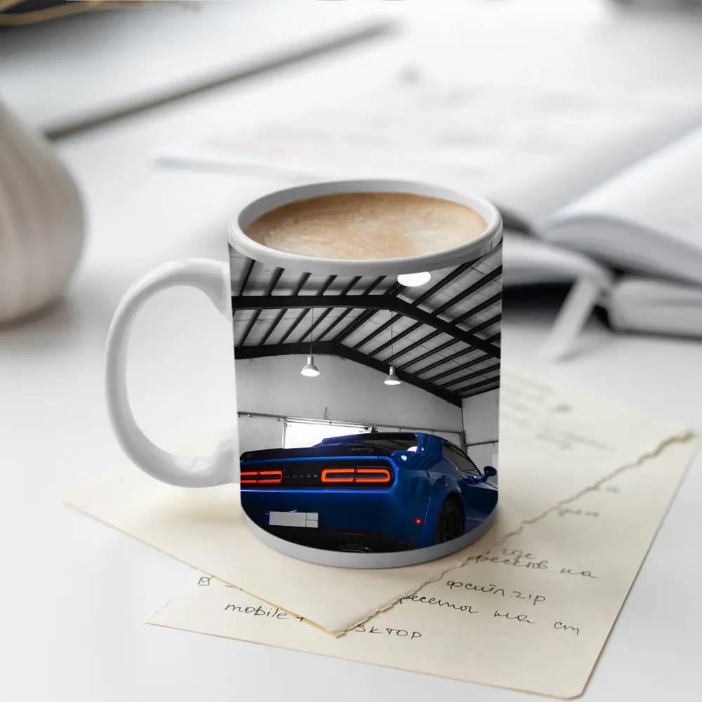 Dodge Challenger SRT Blue Garage Shot – Mugs