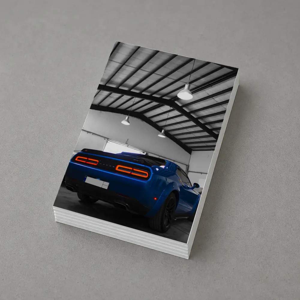 Dodge Challenger SRT Blue Garage Shot – Postcards