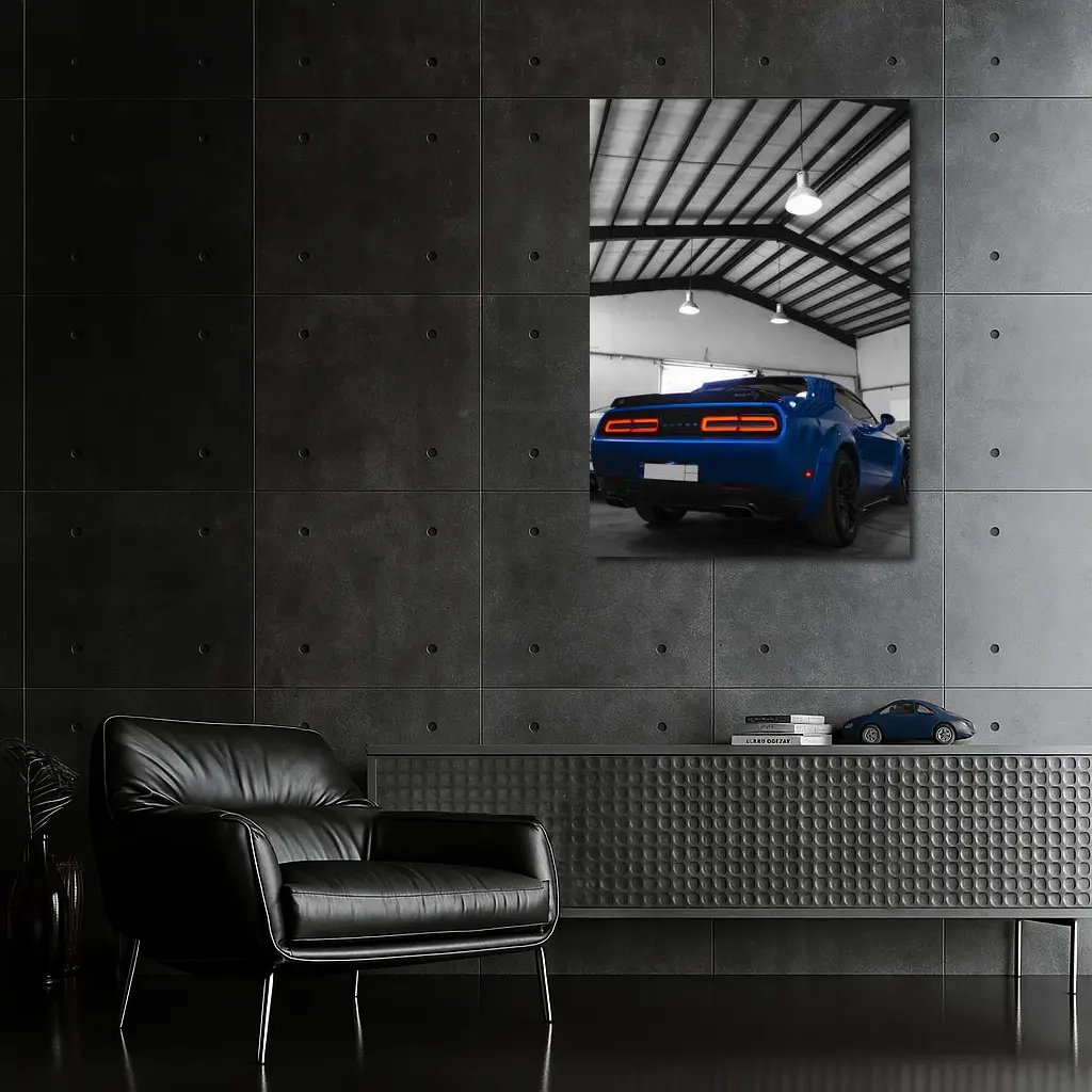 Dodge Challenger SRT Blue Garage Shot – Wall Art
