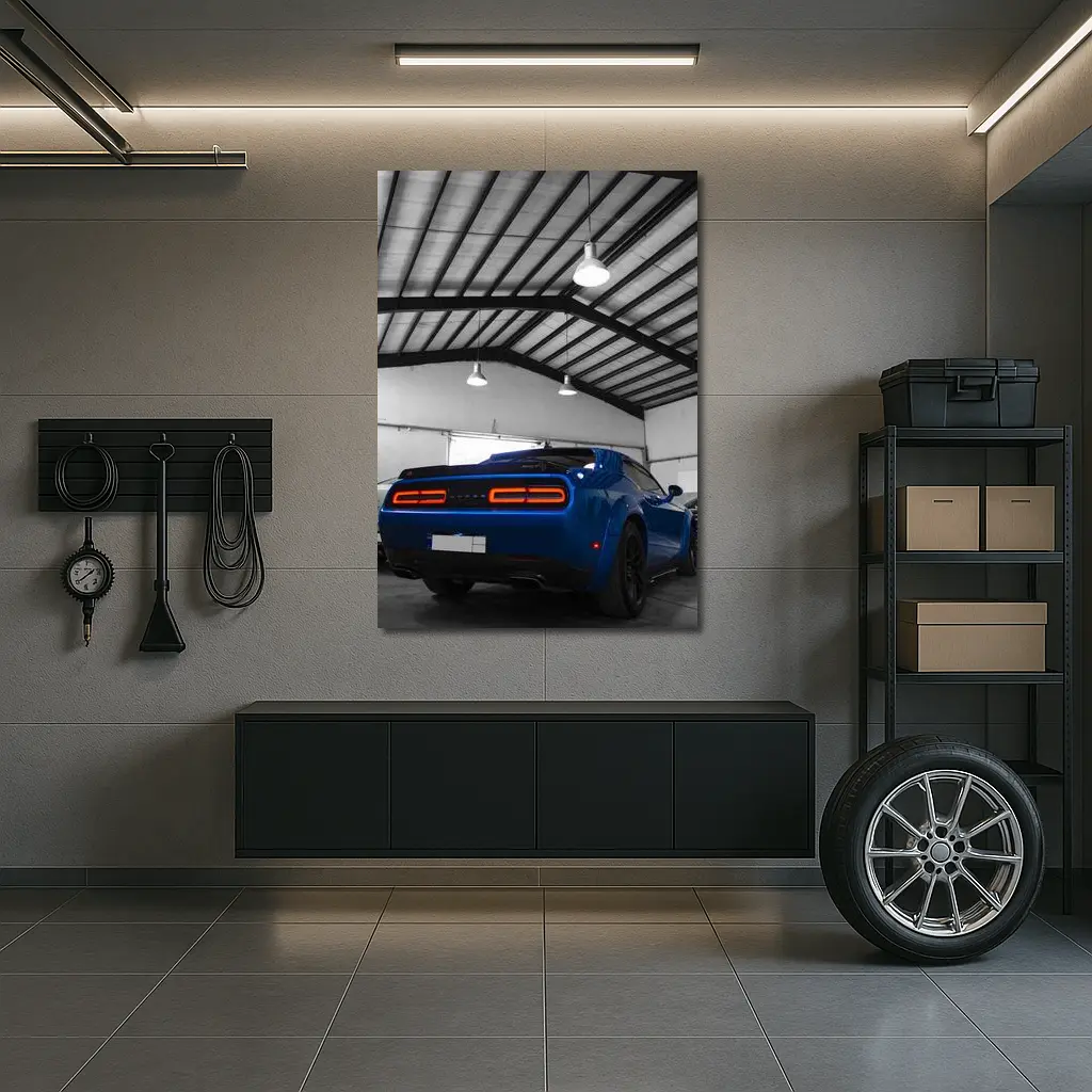 Dodge Challenger SRT Blue Garage Shot – Wall Art