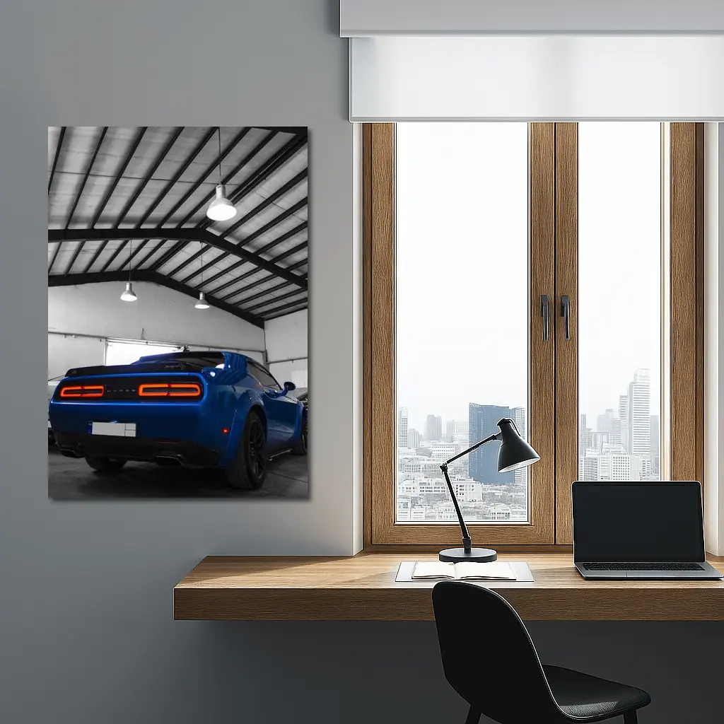 Dodge Challenger SRT Blue Garage Shot – Wall Art