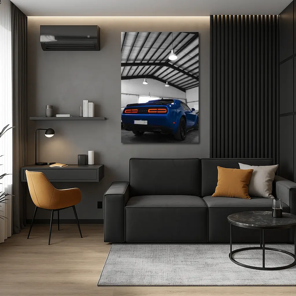 Dodge Challenger SRT Blue Garage Shot – Wall Art
