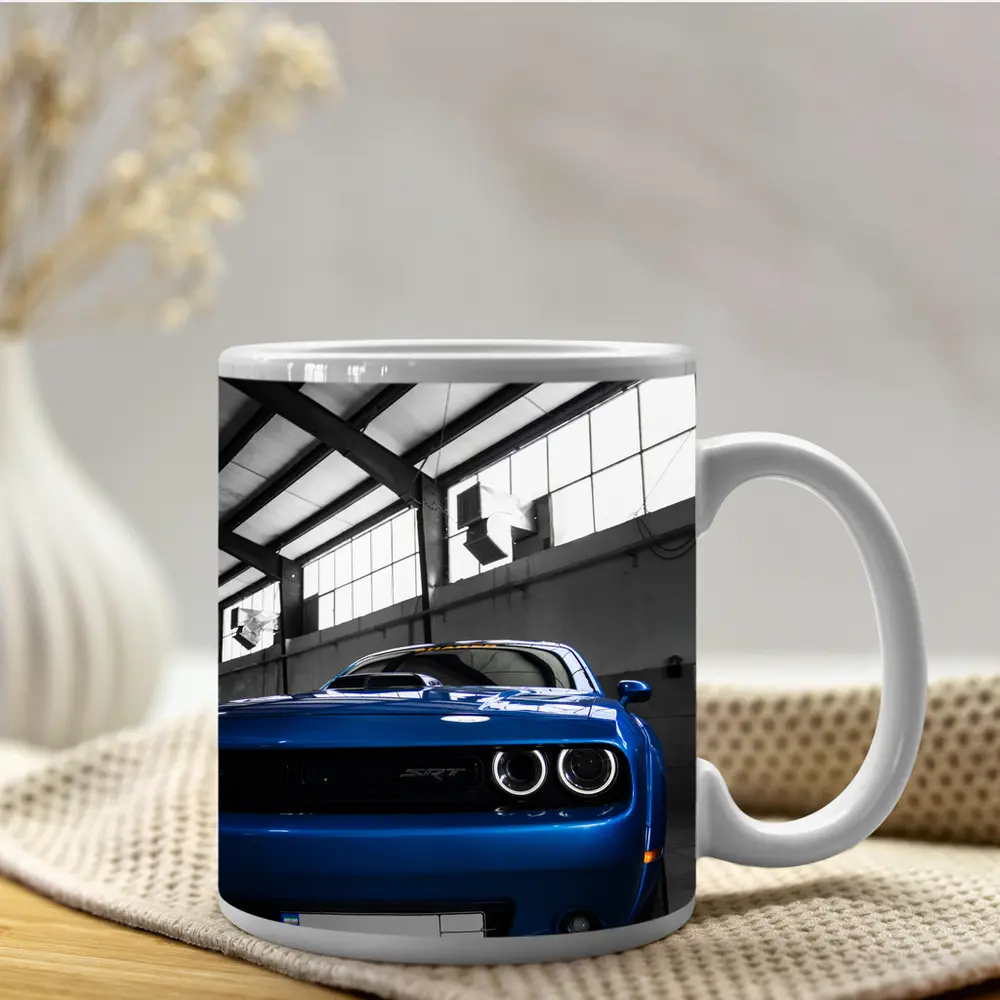 Dodge Challenger SRT Blue Garage Shot – Mugs