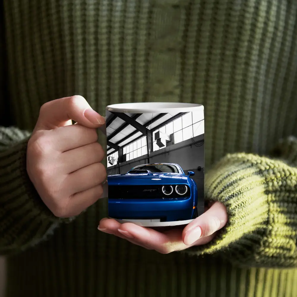 Dodge Challenger SRT Blue Garage Shot – Mugs