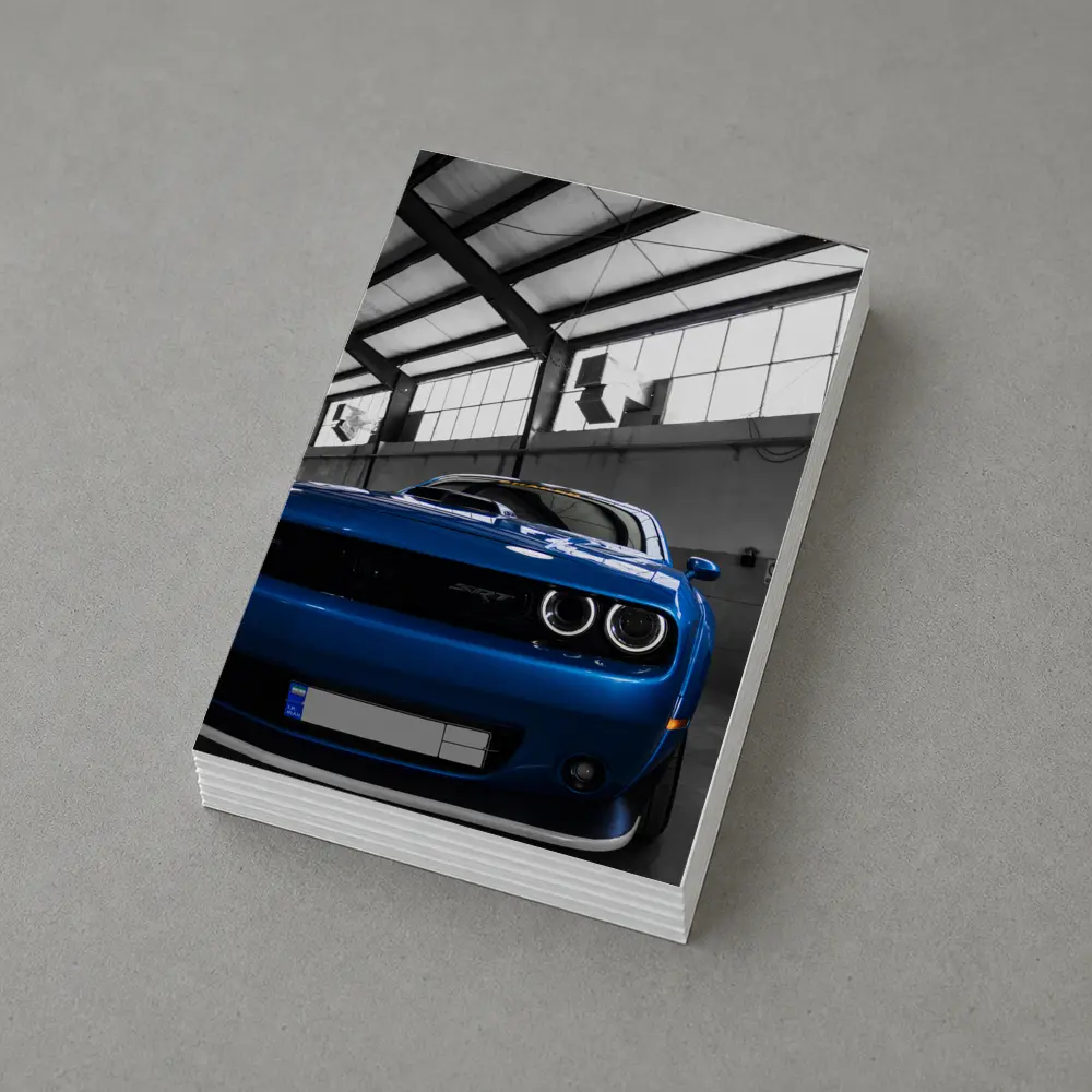 Dodge Challenger SRT Blue Garage Shot – Postcards