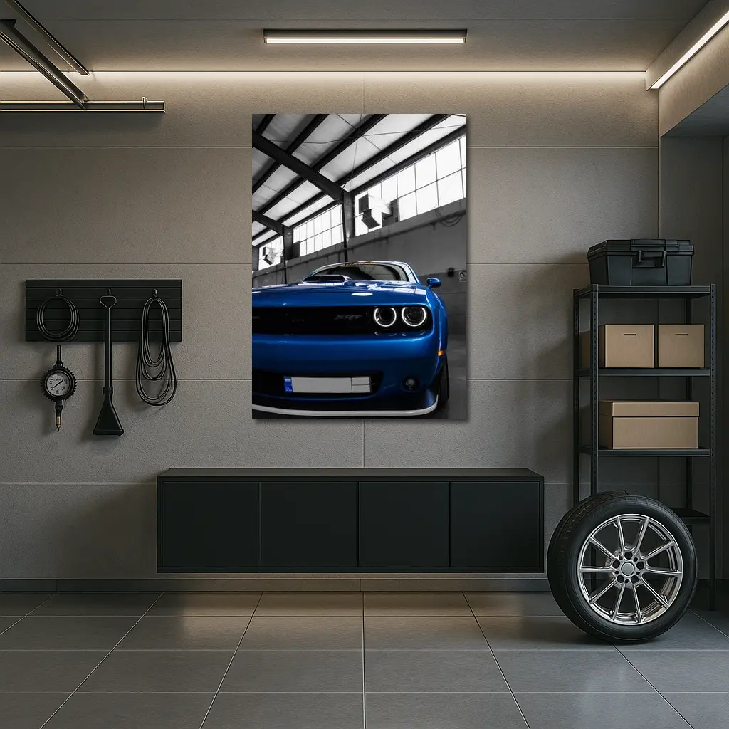 Dodge Challenger SRT Blue Garage Shot – Wall Art