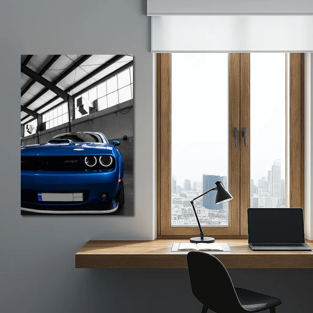Dodge Challenger SRT Blue Garage Shot – Wall Art