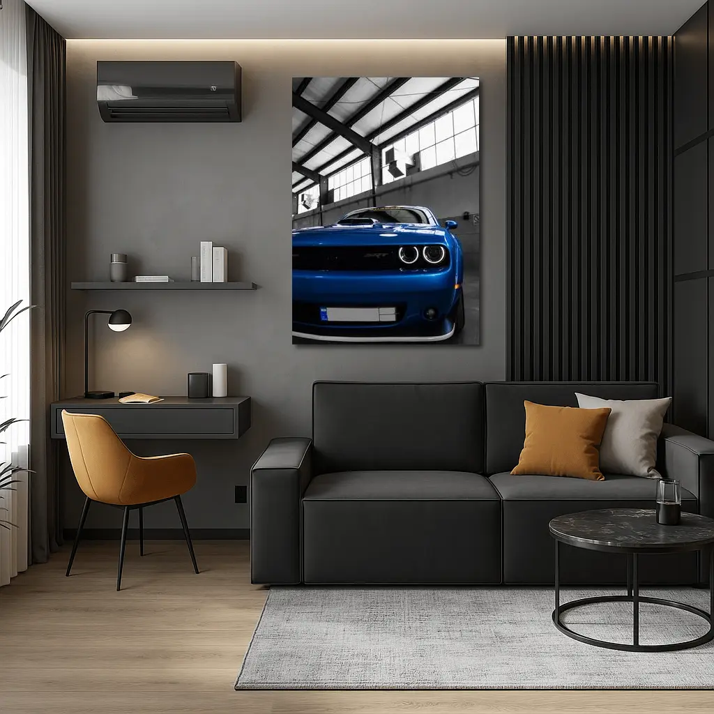 Dodge Challenger SRT Blue Garage Shot – Wall Art