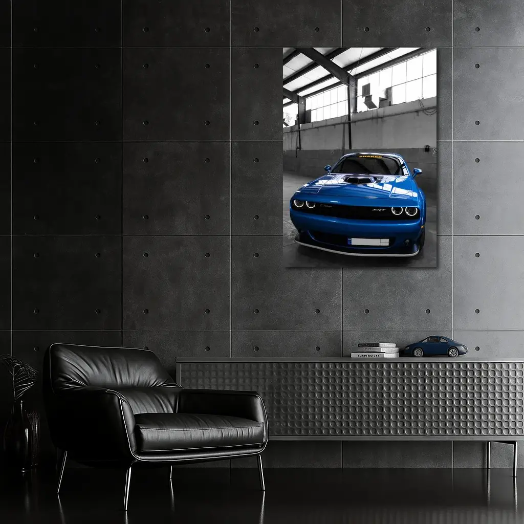 Dodge Challenger SRT Shaker Blue Garage – Wall Art