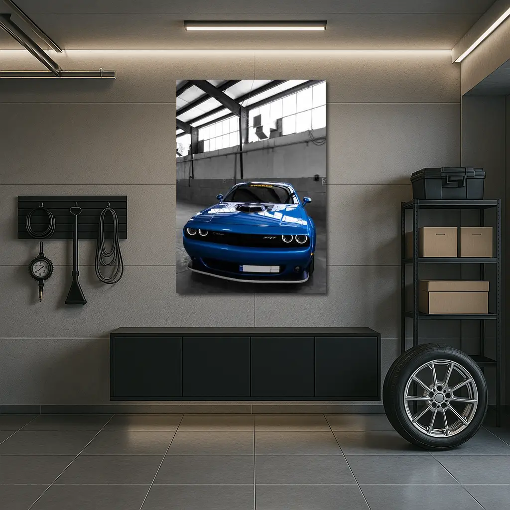 Dodge Challenger SRT Shaker Blue Garage – Wall Art