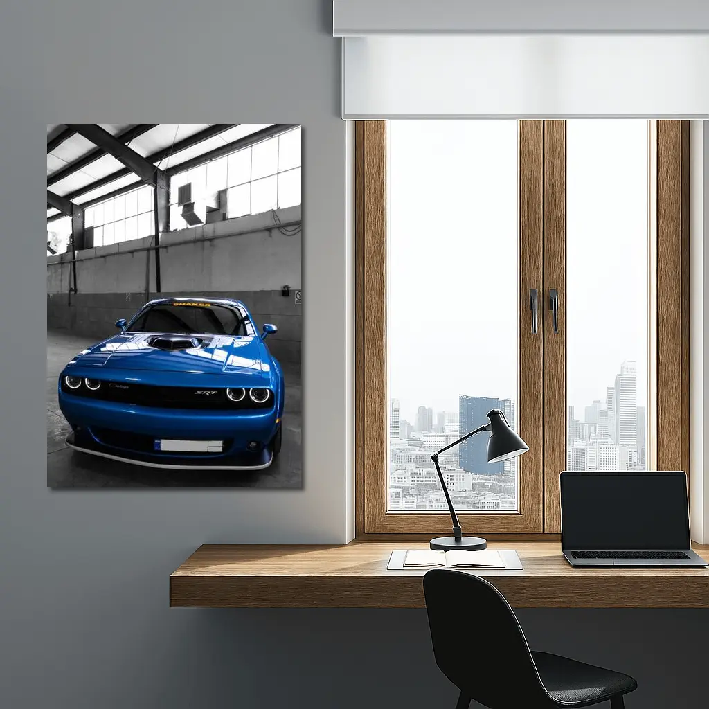Dodge Challenger SRT Shaker Blue Garage – Wall Art