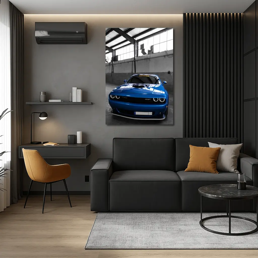 Dodge Challenger SRT Shaker Blue Garage – Wall Art
