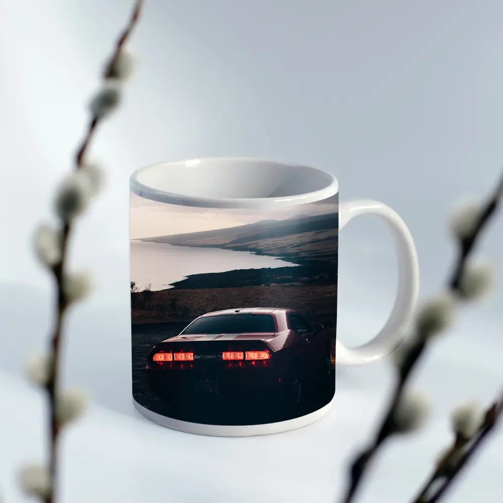 Dodge Challenger Red Taillights Coastal Road – Mugs
