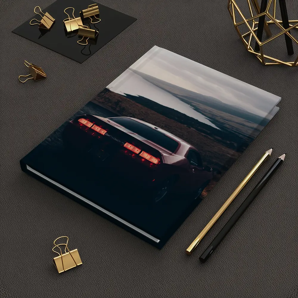 Dodge Challenger Red Taillights Coastal Road – Notebooks