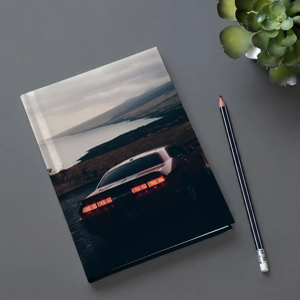 Dodge Challenger Red Taillights Coastal Road – Notebooks