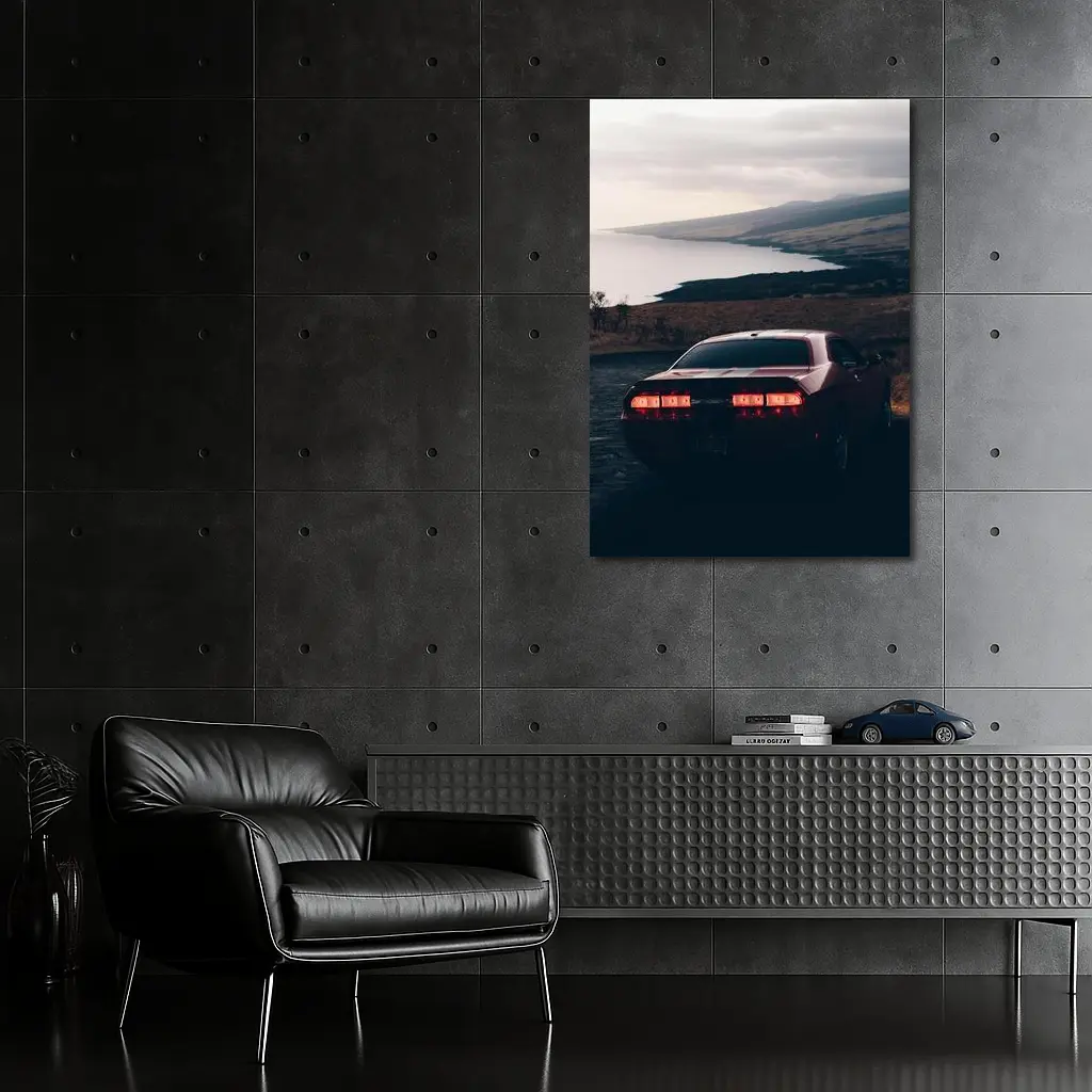 Dodge Challenger Red Taillights Coastal Road – Wall Art