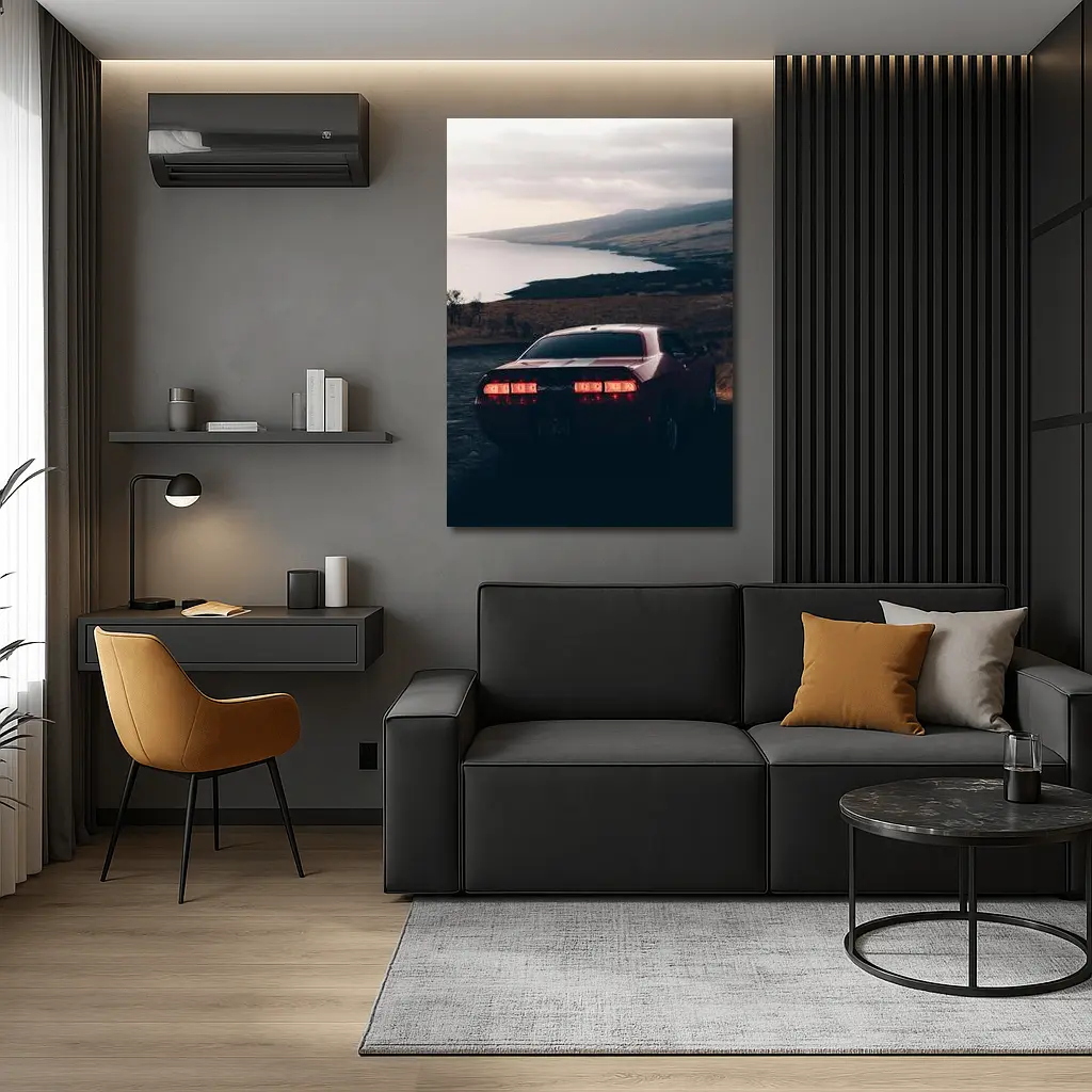 Dodge Challenger Red Taillights Coastal Road – Wall Art