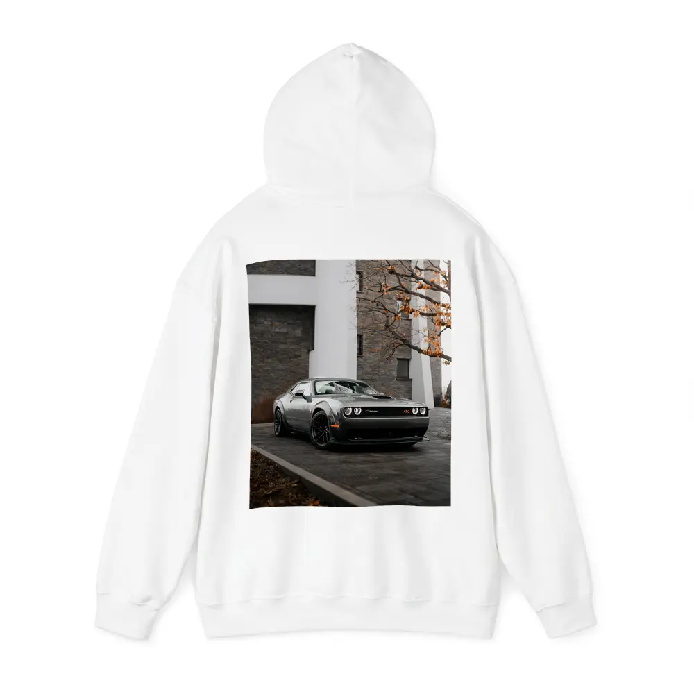 Dodge Challenger Gray Muscle Car Urban Setting – Hoodies