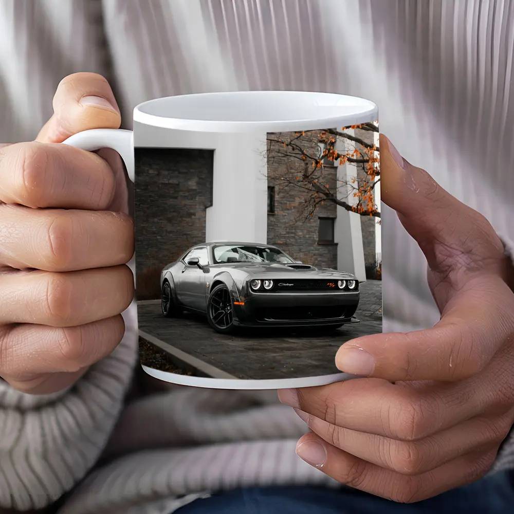 Dodge Challenger Gray Muscle Car Urban Setting – Mugs