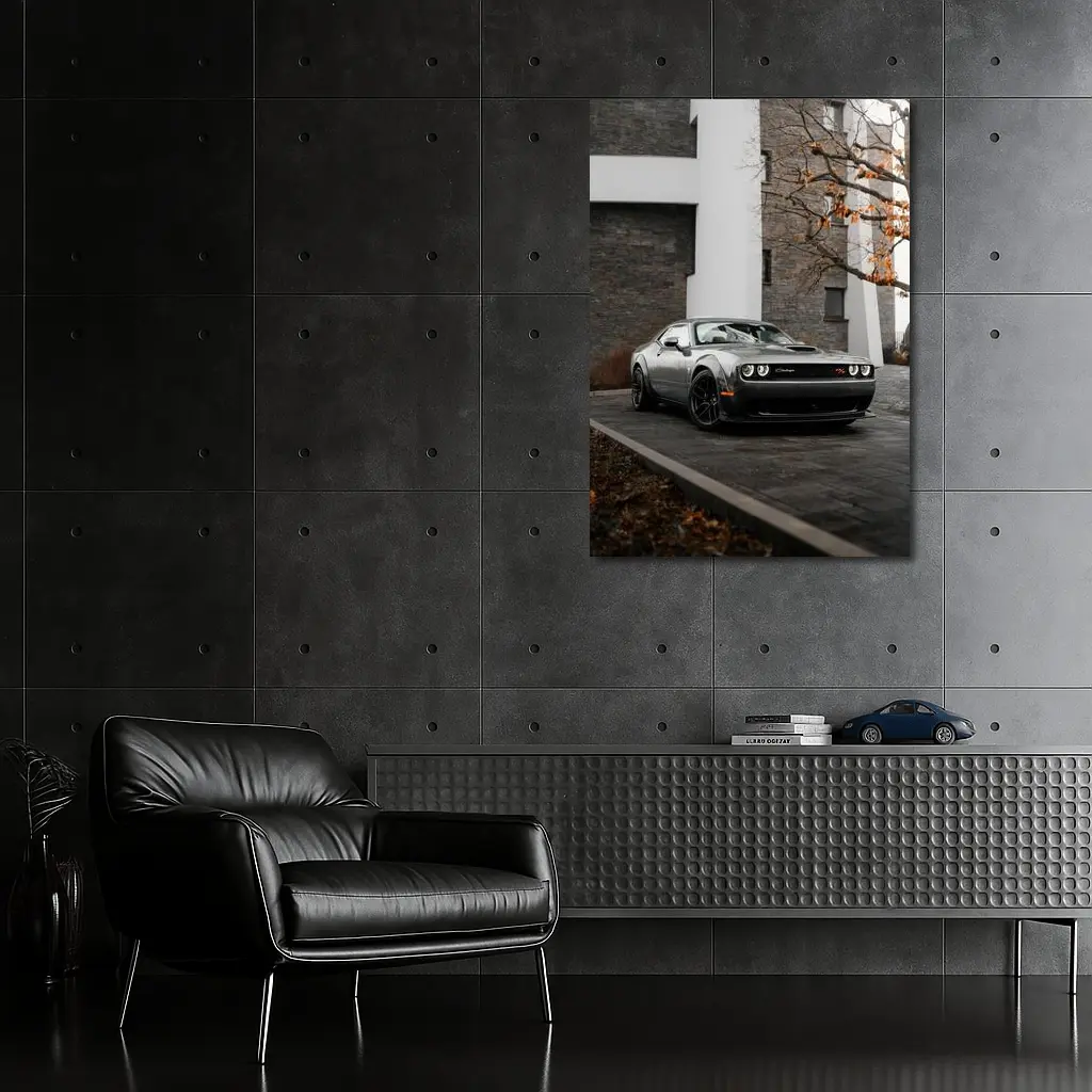 Dodge Challenger Gray Muscle Car Urban Setting – Wall Art