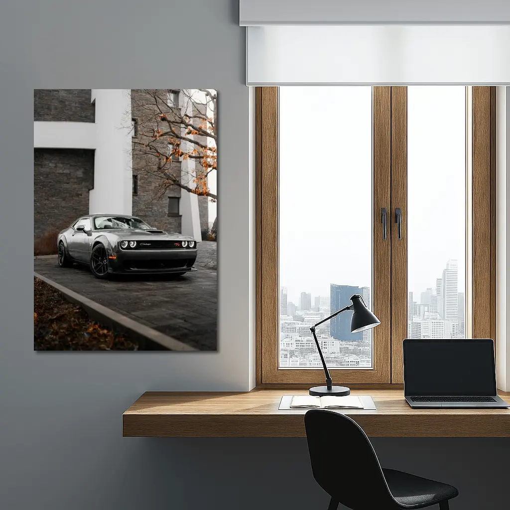 Dodge Challenger Gray Muscle Car Urban Setting – Wall Art