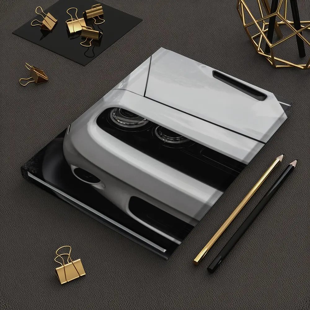 Dodge Challenger Front Close Up Black White – Notebooks