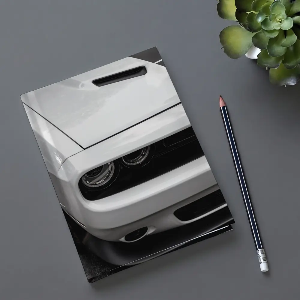 Dodge Challenger Front Close Up Black White – Notebooks