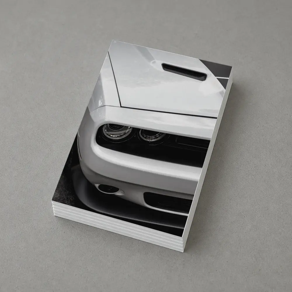 Dodge Challenger Front Close Up Black White – Postcards
