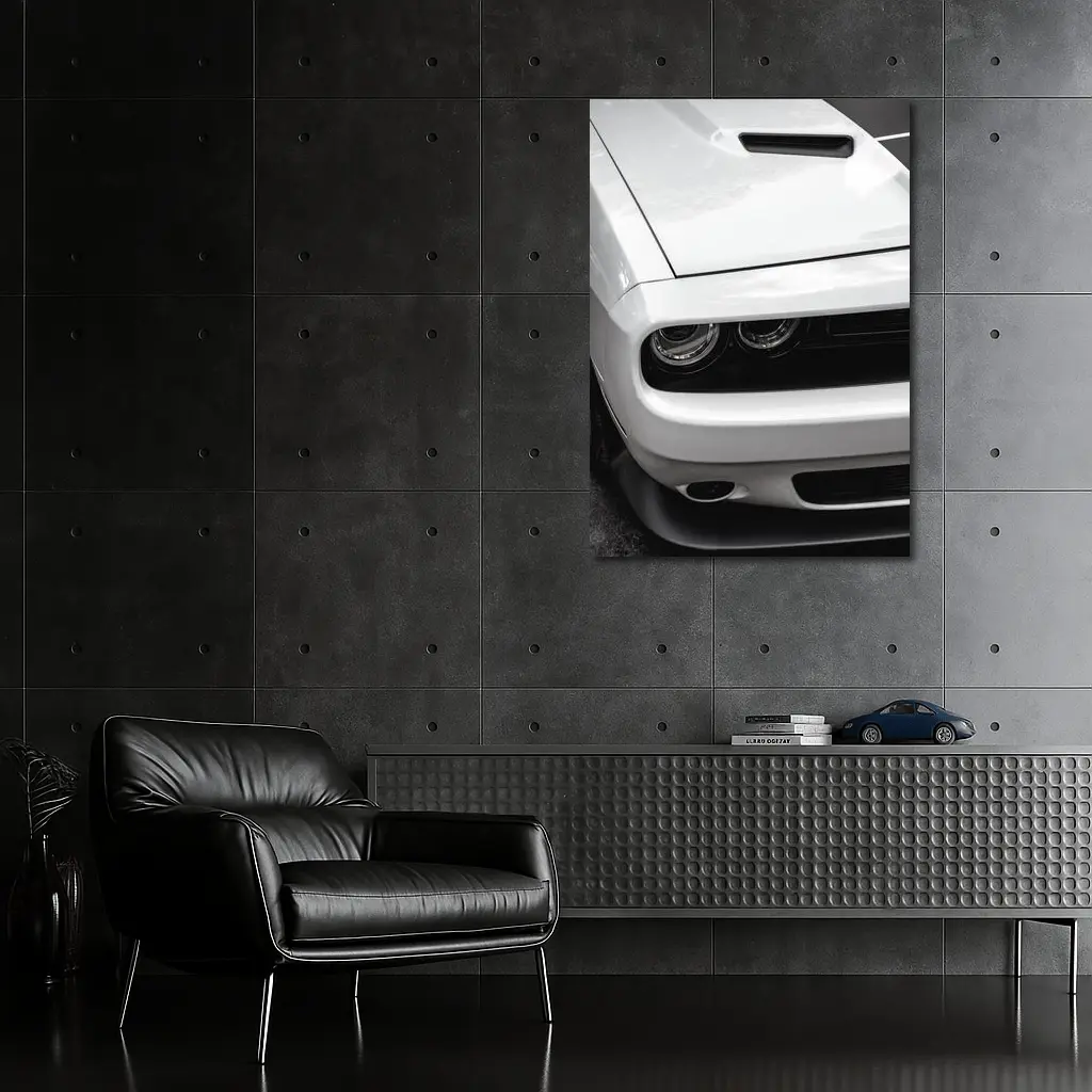 Dodge Challenger Front Close Up Black White – Wall Art