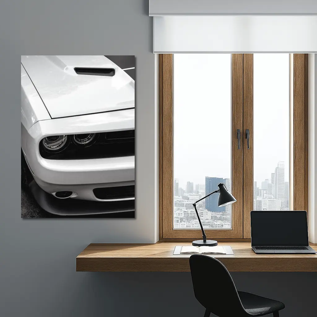 Dodge Challenger Front Close Up Black White – Wall Art