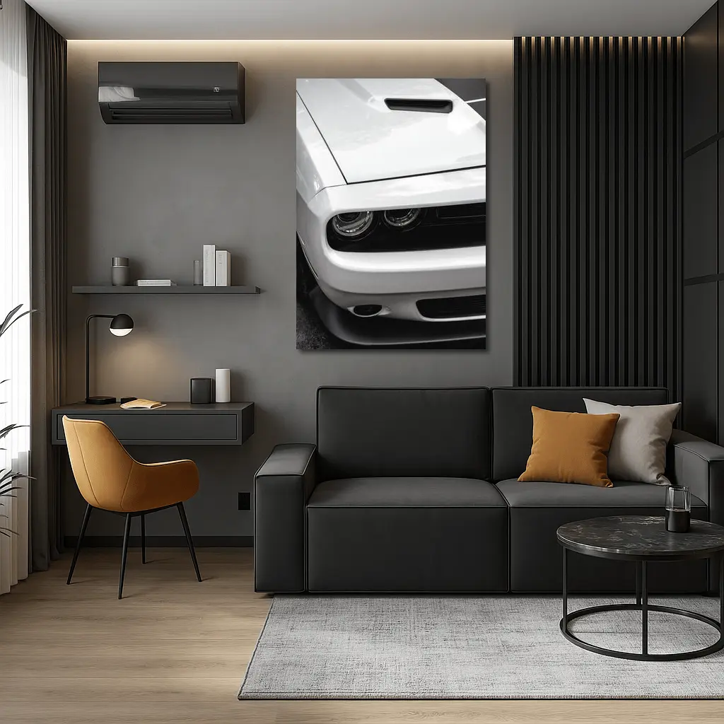 Dodge Challenger Front Close Up Black White – Wall Art