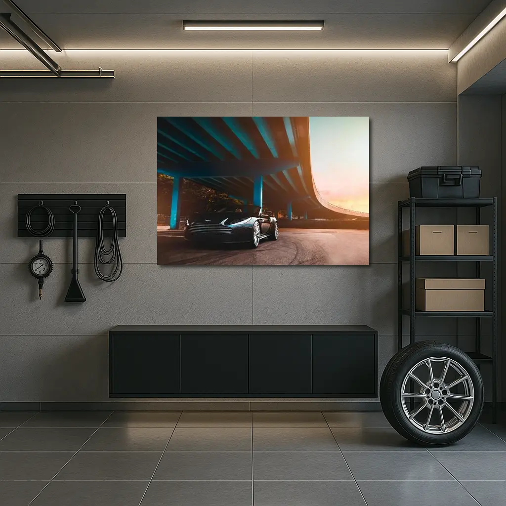 Aston Martin DB11 Under Urban Bridge Sunset – Wall Art