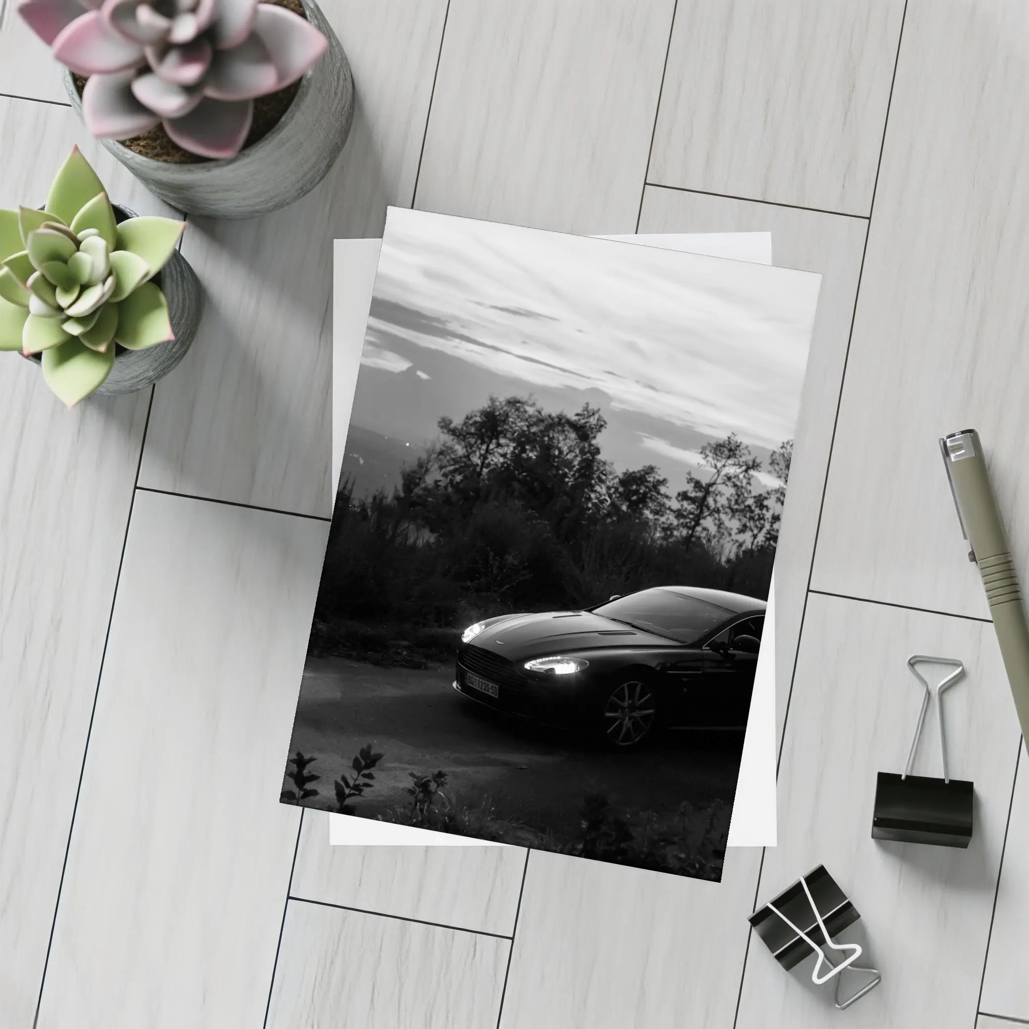 Aston Martin Vantage Black and White Dusk – Postcards