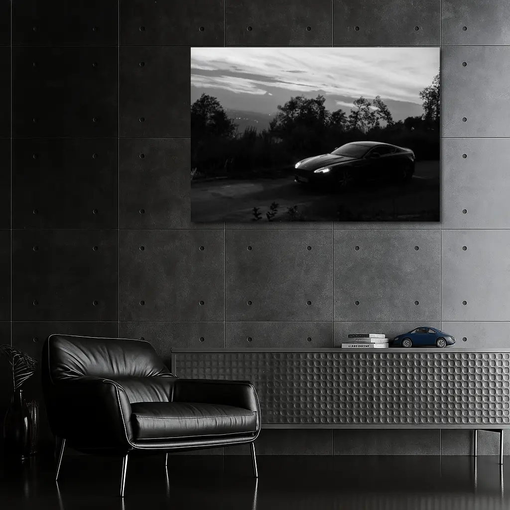 Aston Martin Vantage Black and White Dusk – Wall Art